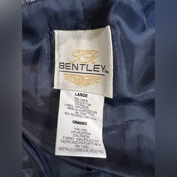 Vintage T.R. Bentley Linen Blend Single Button Plaid Navy Blazer Jacket - Picture 6 of 11